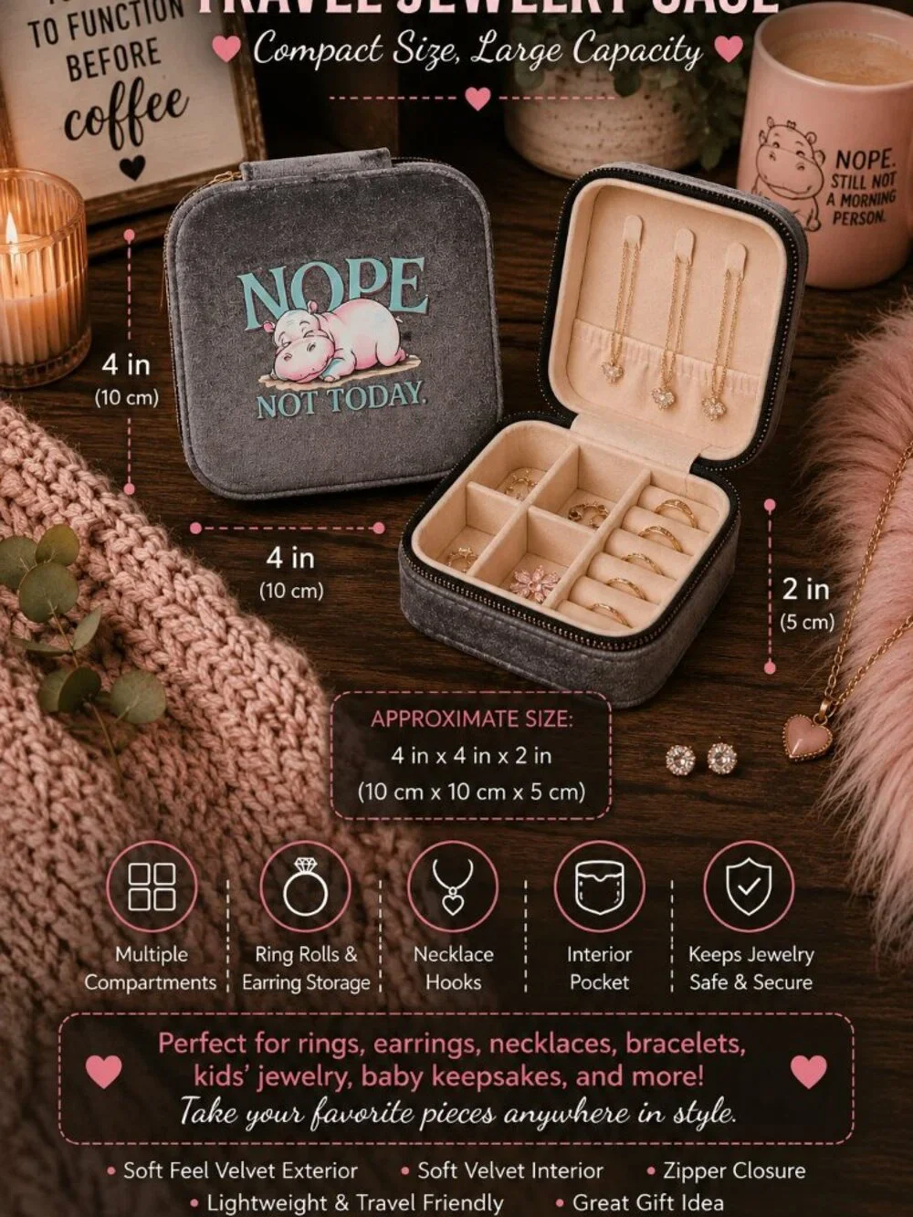 Nope, Not Today Travel Jewelry Case